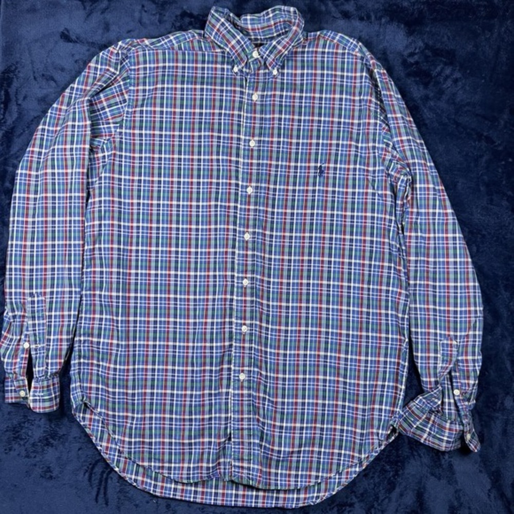 Polo Ralph Lauren Classic‎ Fit Plaid Stretch Poplin Shirt, Blue Multi Large Tall